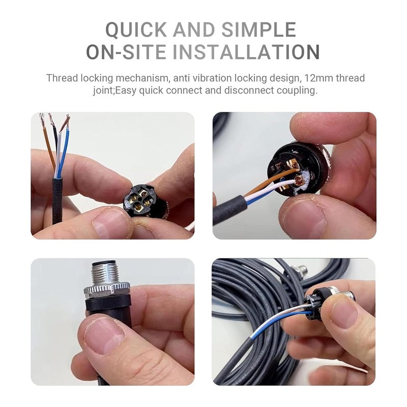 Elecbee 5PCS M12 4 Pin Connector Field Wireable A Code Straight Male Plug Non-Shield 12mm Industrial Circular Connector, Outdoor Waterproof IP67 - Image 5